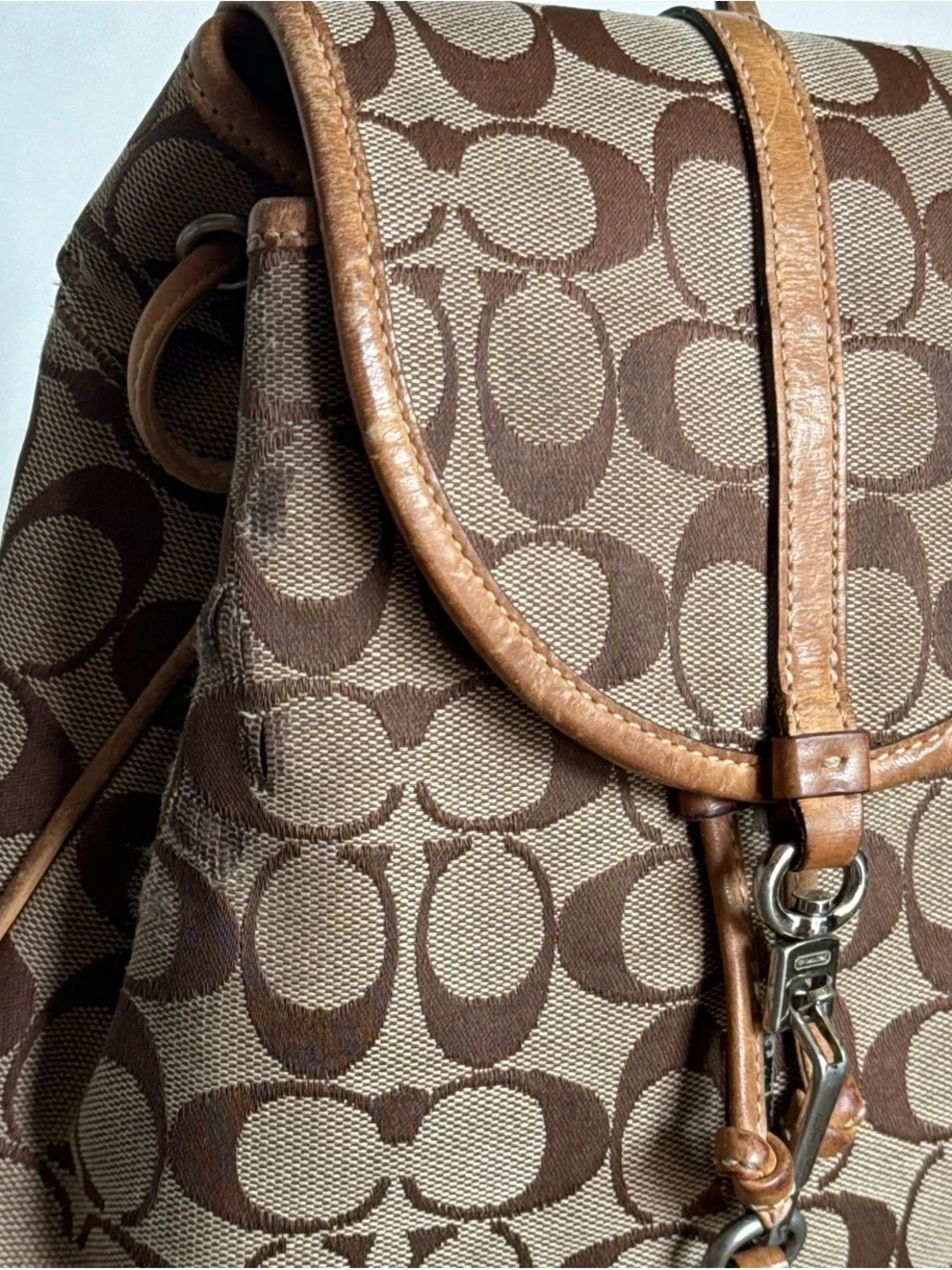 Coach Signature Canvas Drawstring Backpack in Brown and Tan